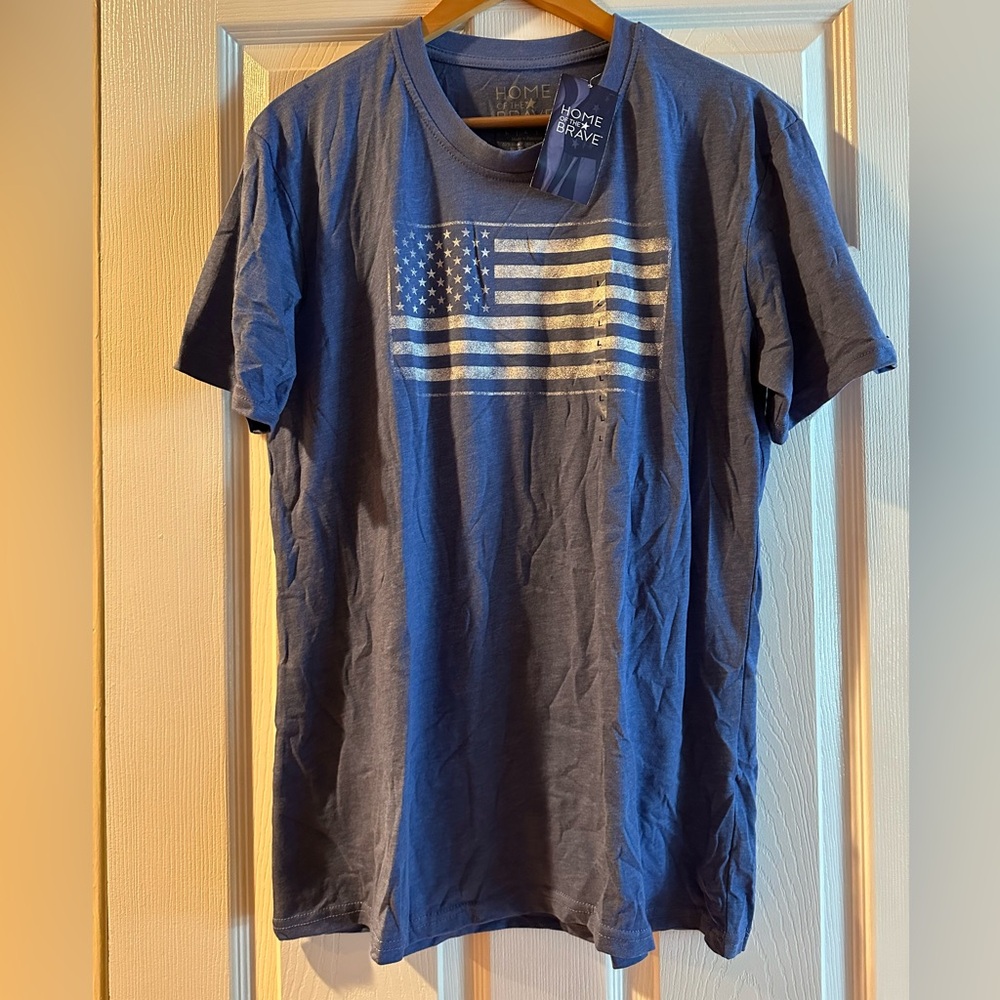 HOME OF THE BRAVE USA Flag  Men’s Short Sleeve Patriotic Shirt NWT